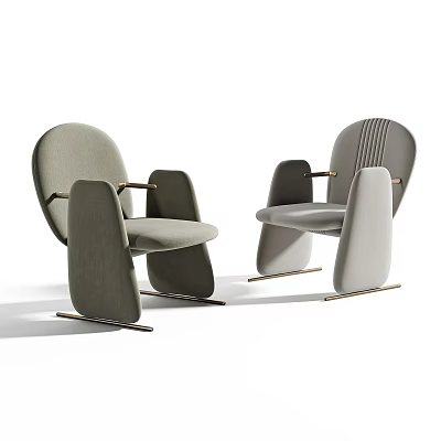 Modern Accent Chairs With Curved Backrest Armrests And Neutral Upholstered Metal Base 3d model