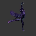 Game Movie Character With Purple Feathered Wings In Dynamic Dancing Pose