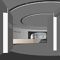 Modern Minimalist White Lobby Reception Desk With Circular Ceiling And Elevators 3d model