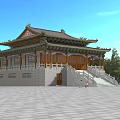 Ancient Chinese Traditional Architecture With Overhanging Eaves Wooden Structure Stone Base Steps And Surrounding Trees