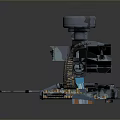 Mechanical Military Weapon Featuring Barrel Ammunition Chain Top Turret And Control Panel With Red Green Lights