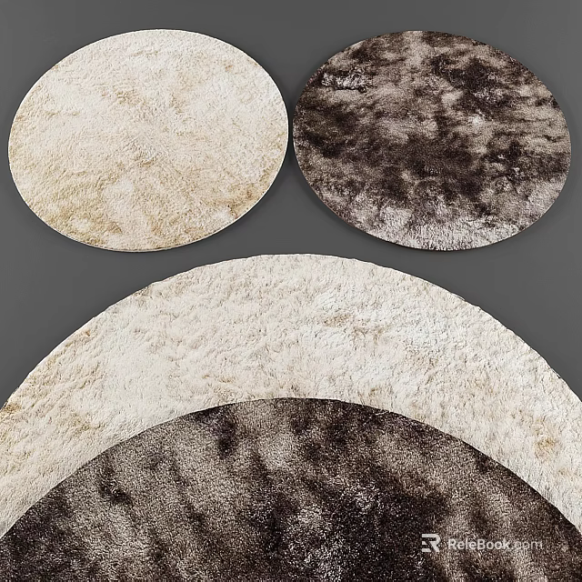 Round Rugs with Soft Plush Beige and Dark Brown Furry Textures 3d model 