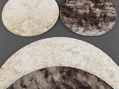 Round Rugs with Soft Plush Beige and Dark Brown Furry Textures 3d model