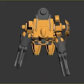 Yellow Mechanical Character Featuring Biomechanical Claws Gray Components And Warning Stripes 3d model