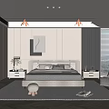 Modern Bedroom Interior Design With Bed Nightstand Rug Armchair And Decorative Painting