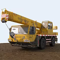 Yellow XTAOCHE Heavy Duty Crane Truck With Warning Stripes On Construction Site