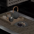 Traditional Tea Set With Wooden Tray Teacup Tea Canister And Snacks On Mat