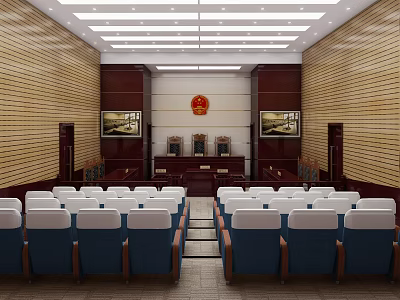 Courtroom Interior Design With Judge Bench Audience Seats And National Emblem 3d model