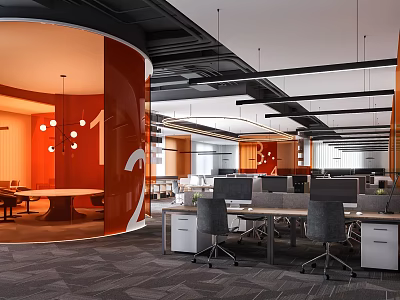 Modern Public Office Space With Open Layout Desks Office Chairs And Storage Cabinets 3d model