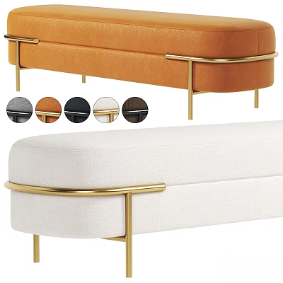 Sofa Bench With Gold Metal Legs Leather And Fabric Upholstery Multiple Colors 3d model