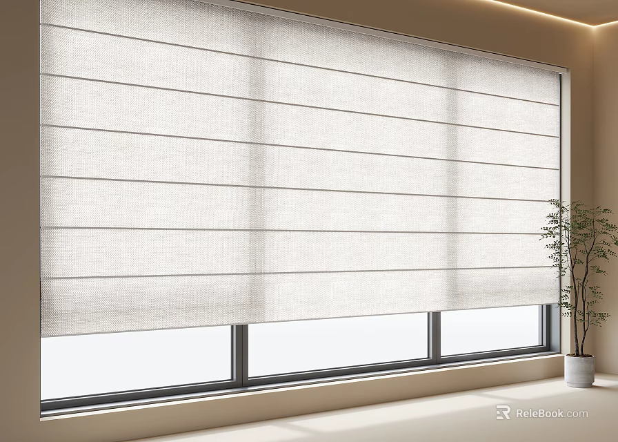 Elegant Linen Window Blinds With Natural Light And Potted Plant Interior 3d model 
