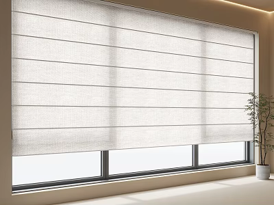 Elegant Linen Window Blinds With Natural Light And Potted Plant Interior 3d model