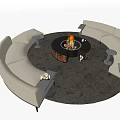 Modern Circular Sofa And Coffee Table Set With Fire Pit And Side Tables On Rug 3d model