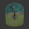 Colorful Fishing Rod Setup On Grassy Base With Blue Water Area And Pink Fish