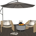 Outdoor Wicker Sofa Set With Fire Pit Patio Umbrella And Wooden Deck