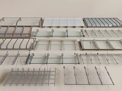 Various Modern Awning Styles With Glass Panels And Metal Frames For Outdoor Spaces 3d model