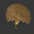 Golden Turkey Sculpture With Fan Shaped Feathers And Reflection On Black Background