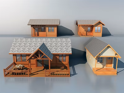 Various Wooden House Exterior Designs With Shingle Roof Porch And Windows 3d model