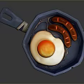 Blue Non Stick Frying Pan With Fried Egg And Sausages For Breakfast