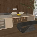 Modern Dining Table Set With Wooden Walls Chairs Plants And Natural Light