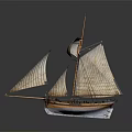 Model Sailboat With Detailed Wooden Hull And Classic Canvas Sails