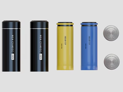 Durable Stainless Steel Insulated Cups in Black Yellow Blue with Matching Lids 3d model