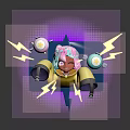 Glowing Animated Character With Pink Hair Headphones And Lightning Effects Near Electric Creature