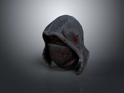 Gray Distressed Hooded Mask With Bloodstains For Cosplay Costume Accessory 3d model