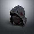 Gray Distressed Hooded Mask With Bloodstains For Cosplay Costume Accessory