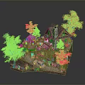 Miniature Scenic Model Featuring Small Wooden House Green Trees Car And Hillside Grass