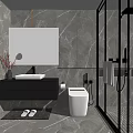 Modern Bathroom Interior with Marble Walls Wall Mounted Sink Toilet And Glass Shower Enclosure