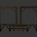 Wooden Platform Structure With Tall Frames Hanging Rings And Wooden Steps 3d model