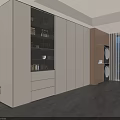 Modern Minimalist Full Wall Side Cabinet With LED Lit Glass Display And Ample Storage Space
