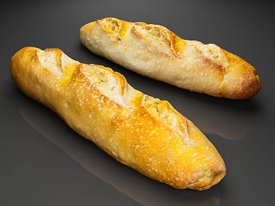 Freshly Baked Golden Brown Baguettes With Crispy Crust And Score Marks On Dark Surface 3d model