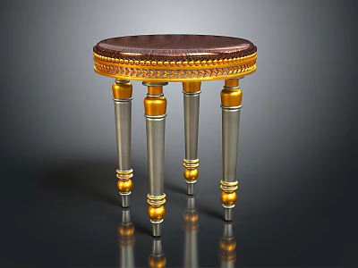 Elegant Stool with Round Leather Seat Golden Ornate Trim and Silver Decorative Legs 3d model