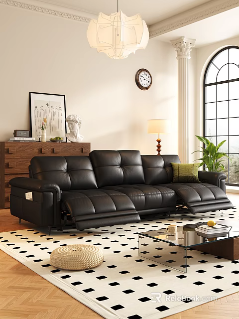 Modern Black Leather Multi Seater Recliner Sofa For Cozy Stylish Living Room Home Furniture 3d model 