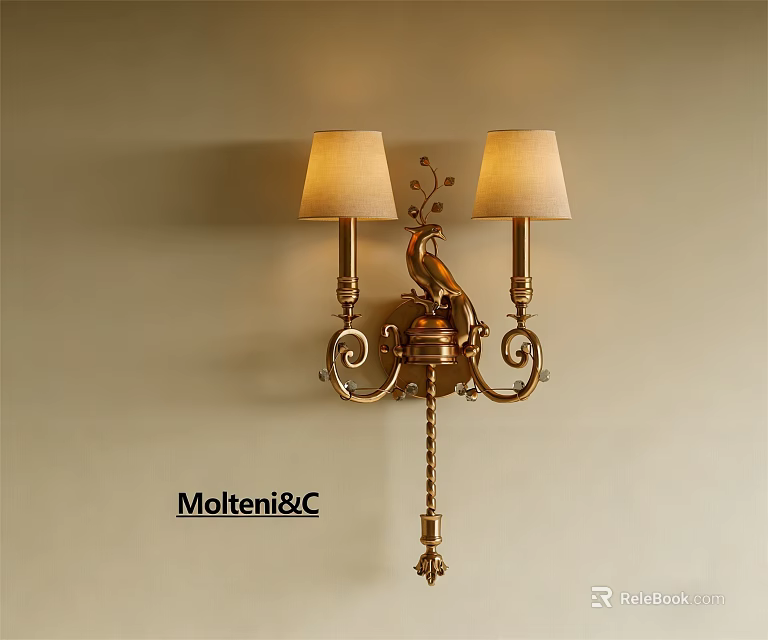 Vintage MolteniC Wall Light With Two Lampshades And Brass Decorative Design 3d model 