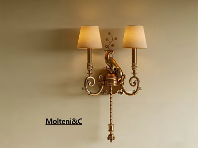Vintage MolteniC Wall Light With Two Lampshades And Brass Decorative Design 3d model