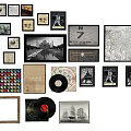 Creative Photo Wall with Mixed Size Frames Black White Photos Vinyl Record and Decorative Art