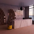 School Modern Study Area With Large Windows Bookshelves And Green Plants