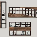 Wooden Display Shelves With Multiple Compartments Decorative Tea Sets Vases And Books