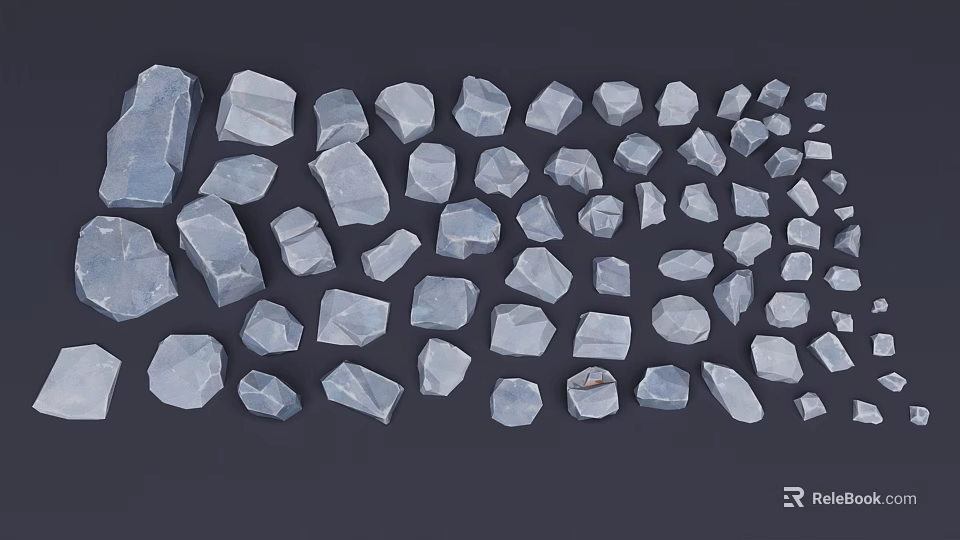 Collection Of Stone And Wood Pieces With Different Shapes And Sizes 3d model 