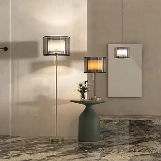 Modern Lamps Combination Retro Lamps Combination Lamps Combination Chandelier Table Lamp Floor Lamp Lantern Bonsai Green Plant 3d model