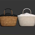 Stylish Handwoven Wicker Baskets With Black And Beige Handles For Daily Use