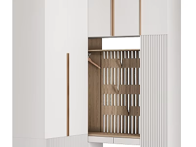 Modern White Wardrobe With Open Door Wooden Accents And Interior Storage Shelves 3d model
