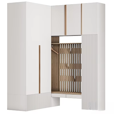 Modern White Wardrobe With Open Door Wooden Accents And Interior Storage Shelves 3d model