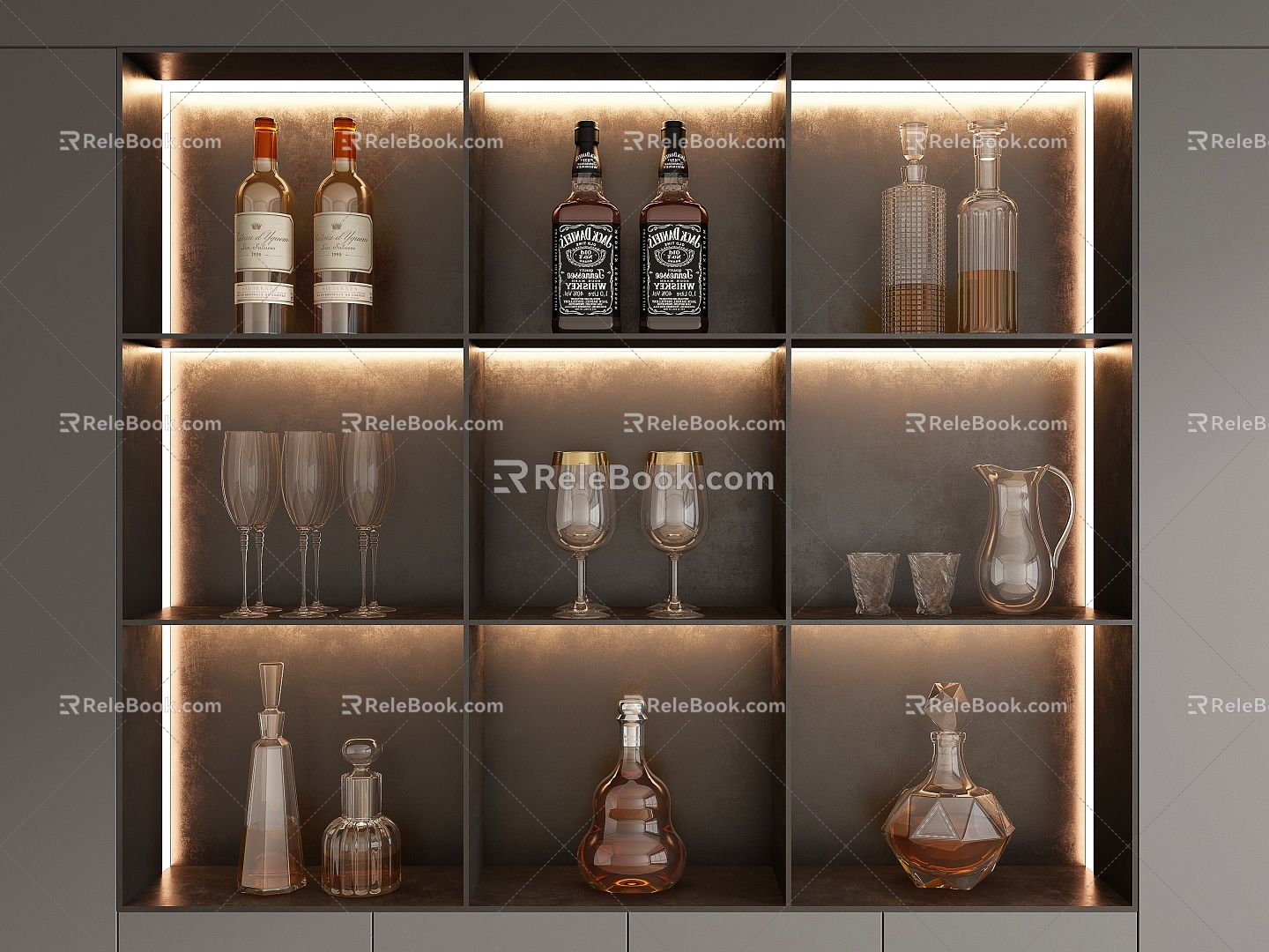 Wine Bottle Wine Glass 3d model