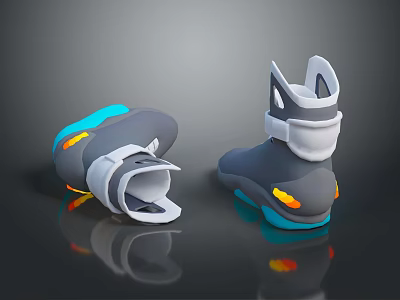 Gray High Top Shoes With Blue Orange Accents And Modern Reflective Design 3d model