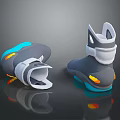 Gray High Top Shoes With Blue Orange Accents And Modern Reflective Design