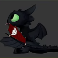 Cute Black Dragon Character With Green Eyes Red Flag And Wings